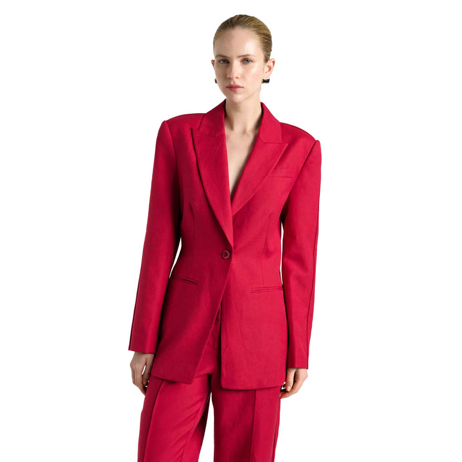Cue Fuchsia Linen Blend Piped Blazer